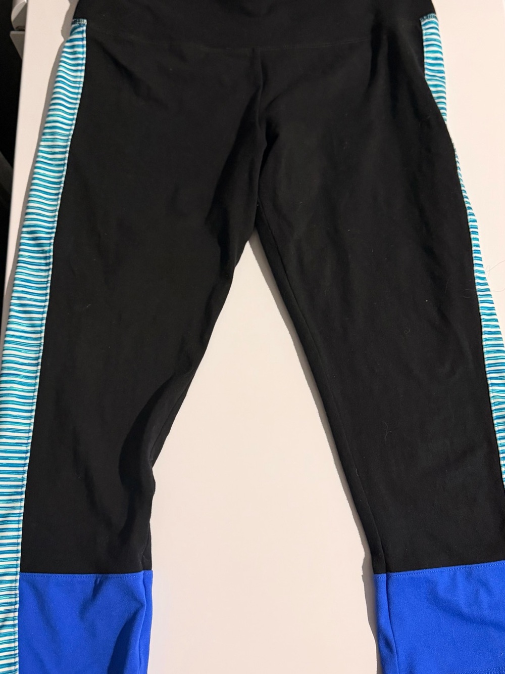 Black Leggings with Blue Accent and Teal Stripe